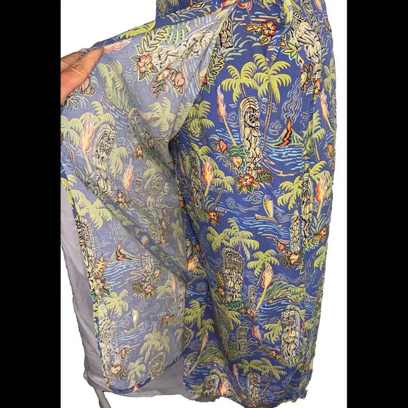Vintage Reyn Spooner Tiki Palm Tree Fire Tropical Printed  XS Wrap Maxi Skirt - Picture 1 of 15